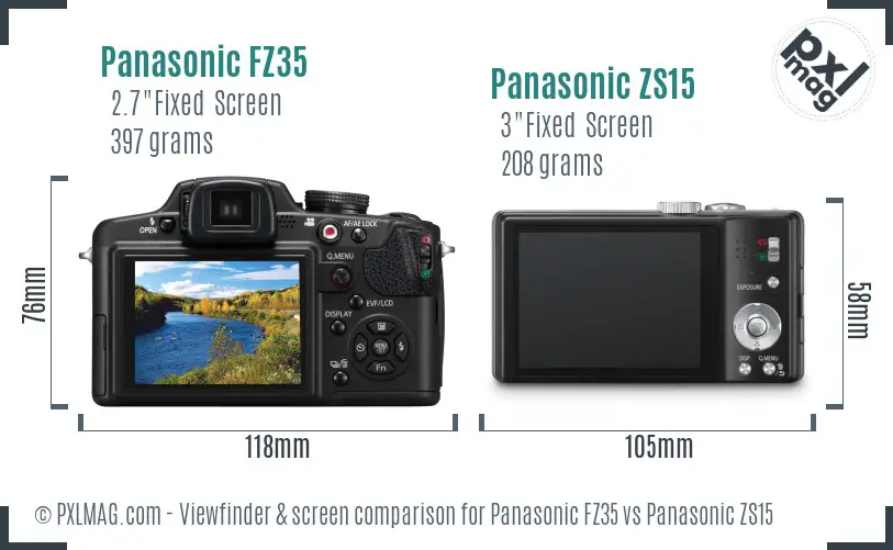 Panasonic FZ35 vs Panasonic ZS15 Screen and Viewfinder comparison