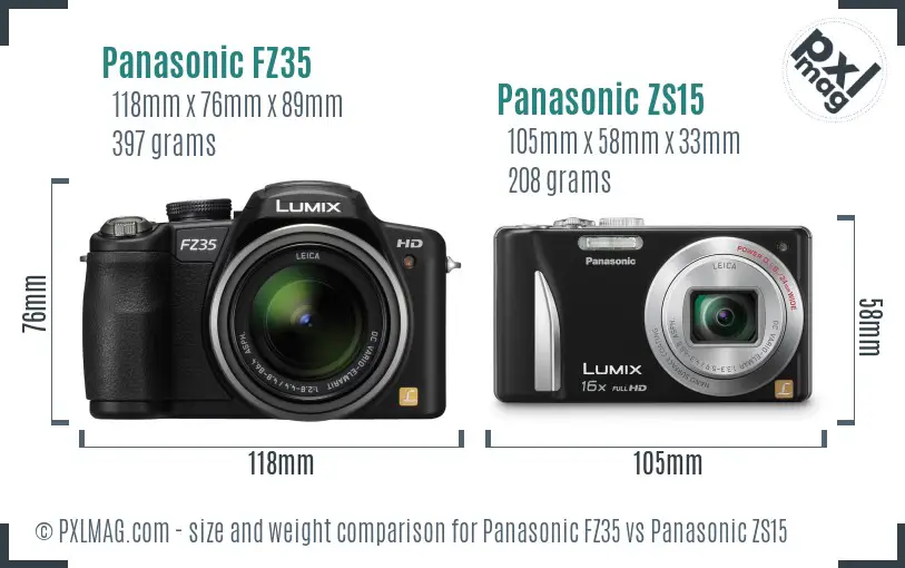 Panasonic FZ35 vs Panasonic ZS15 size comparison
