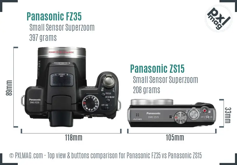 Panasonic FZ35 vs Panasonic ZS15 top view buttons comparison