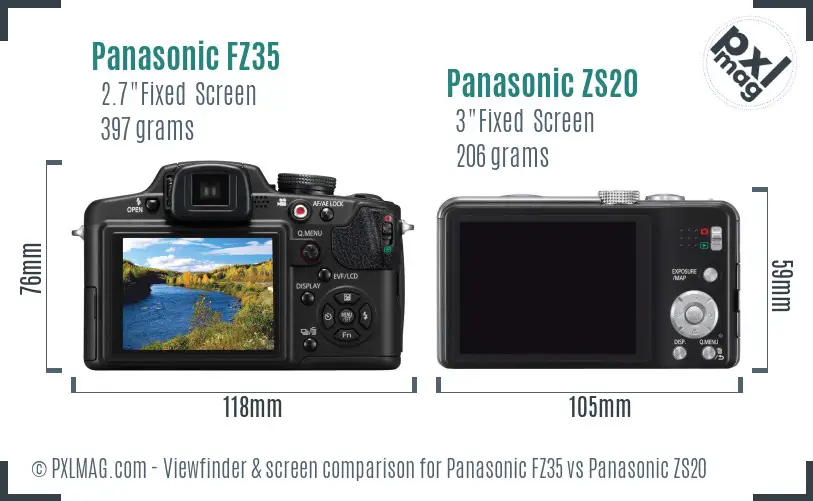 Panasonic FZ35 vs Panasonic ZS20 Screen and Viewfinder comparison