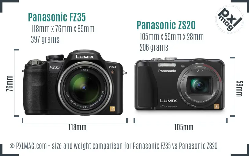 Panasonic FZ35 vs Panasonic ZS20 size comparison