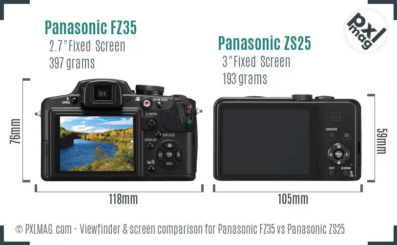 Panasonic FZ35 vs Panasonic ZS25 Screen and Viewfinder comparison