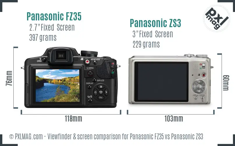 Panasonic FZ35 vs Panasonic ZS3 Screen and Viewfinder comparison