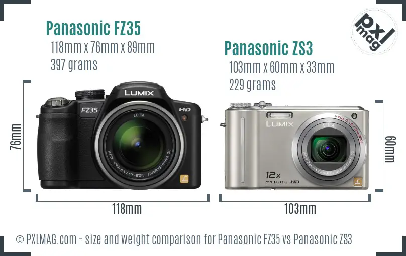 Panasonic FZ35 vs Panasonic ZS3 size comparison