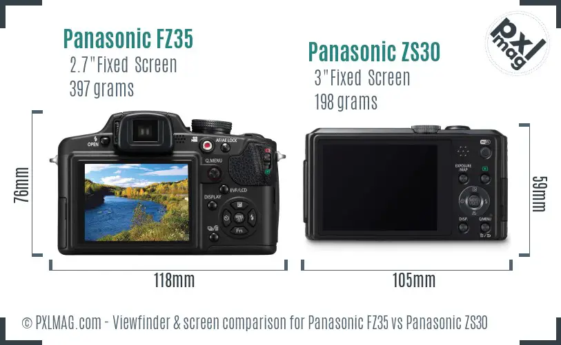 Panasonic FZ35 vs Panasonic ZS30 Screen and Viewfinder comparison