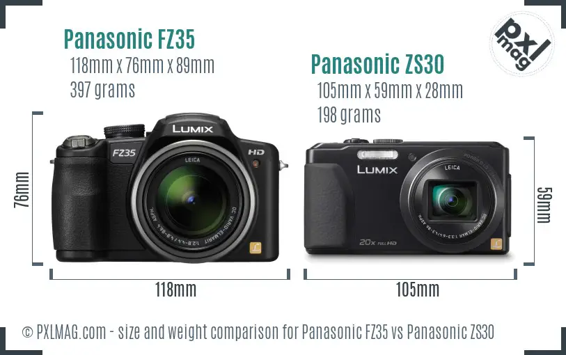 Panasonic FZ35 vs Panasonic ZS30 size comparison