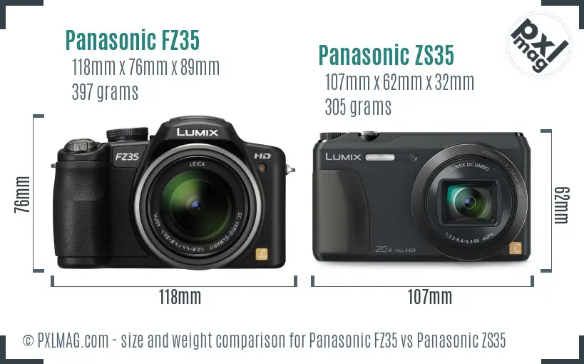 Panasonic FZ35 vs Panasonic ZS35 size comparison