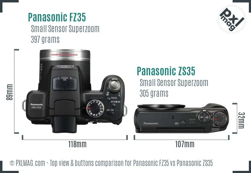 Panasonic FZ35 vs Panasonic ZS35 top view buttons comparison