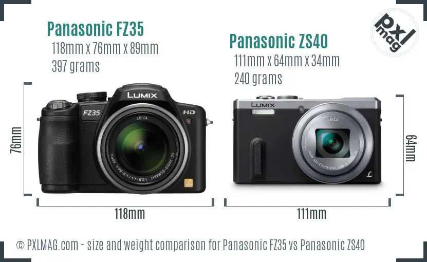 Panasonic FZ35 vs Panasonic ZS40 size comparison