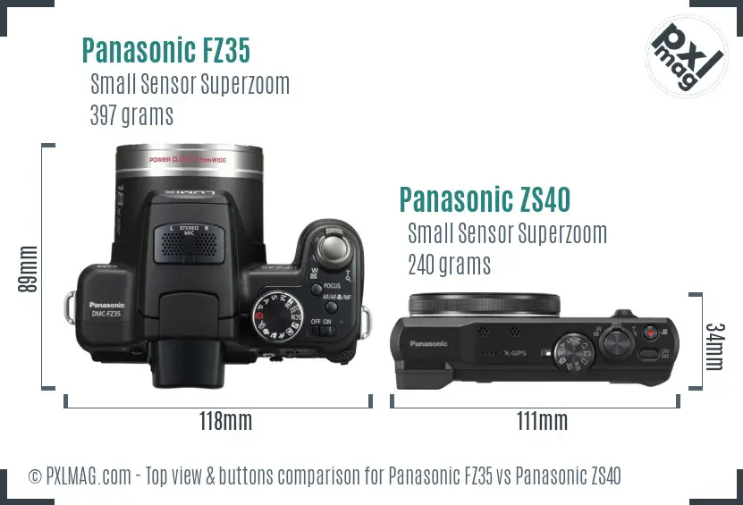 Panasonic FZ35 vs Panasonic ZS40 top view buttons comparison