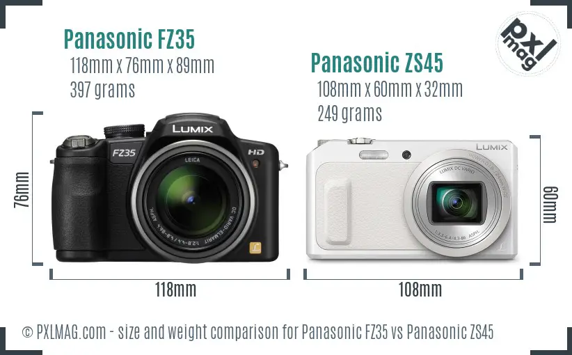 Panasonic FZ35 vs Panasonic ZS45 size comparison