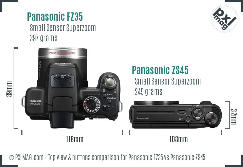 Panasonic FZ35 vs Panasonic ZS45 top view buttons comparison