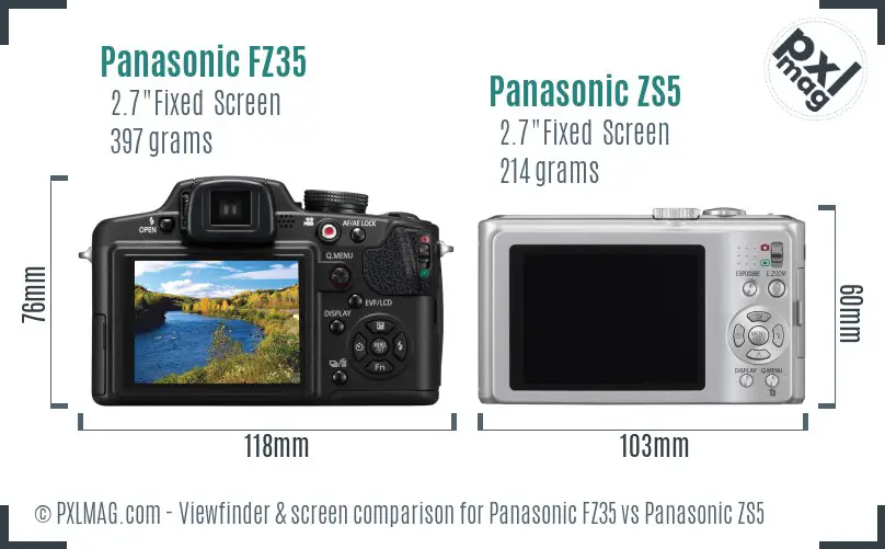 Panasonic FZ35 vs Panasonic ZS5 Screen and Viewfinder comparison