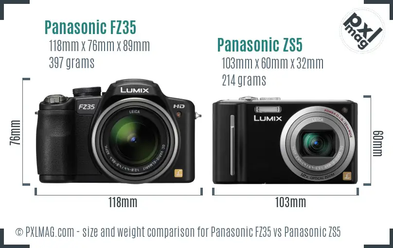 Panasonic FZ35 vs Panasonic ZS5 size comparison