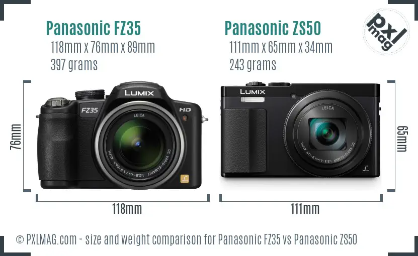 Panasonic FZ35 vs Panasonic ZS50 size comparison