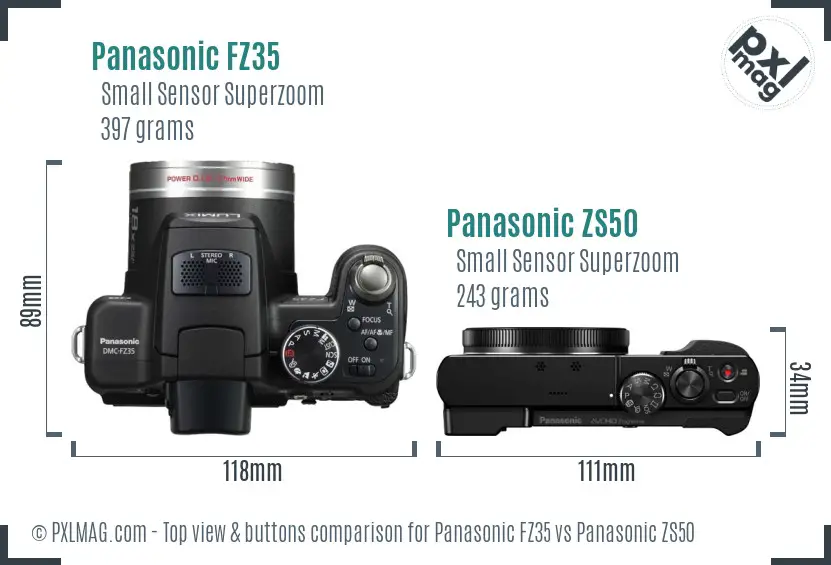 Panasonic FZ35 vs Panasonic ZS50 top view buttons comparison