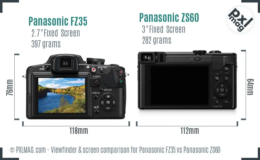 Panasonic FZ35 vs Panasonic ZS60 Screen and Viewfinder comparison