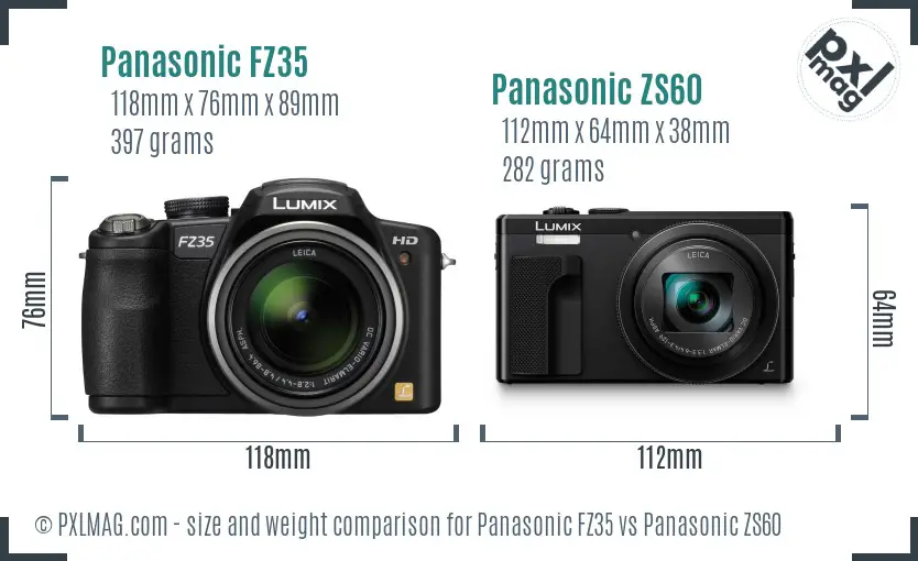 Panasonic FZ35 vs Panasonic ZS60 size comparison