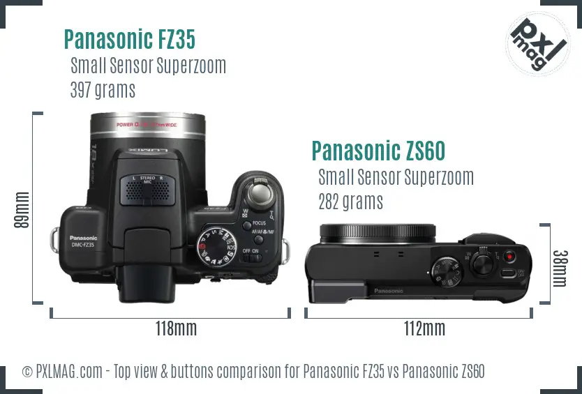 Panasonic FZ35 vs Panasonic ZS60 top view buttons comparison