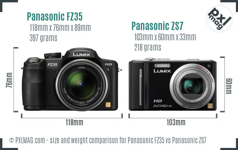 Panasonic FZ35 vs Panasonic ZS7 size comparison