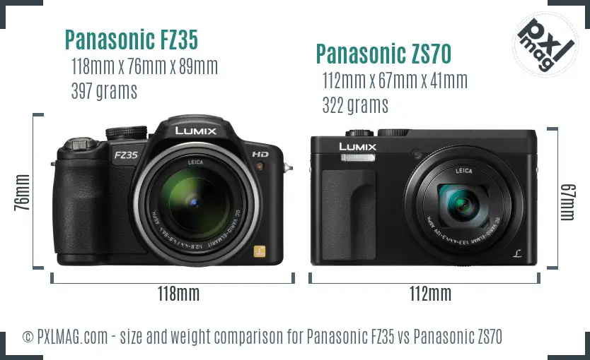 Panasonic FZ35 vs Panasonic ZS70 size comparison