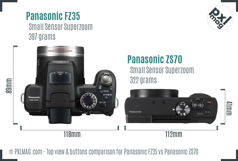 Panasonic FZ35 vs Panasonic ZS70 top view buttons comparison