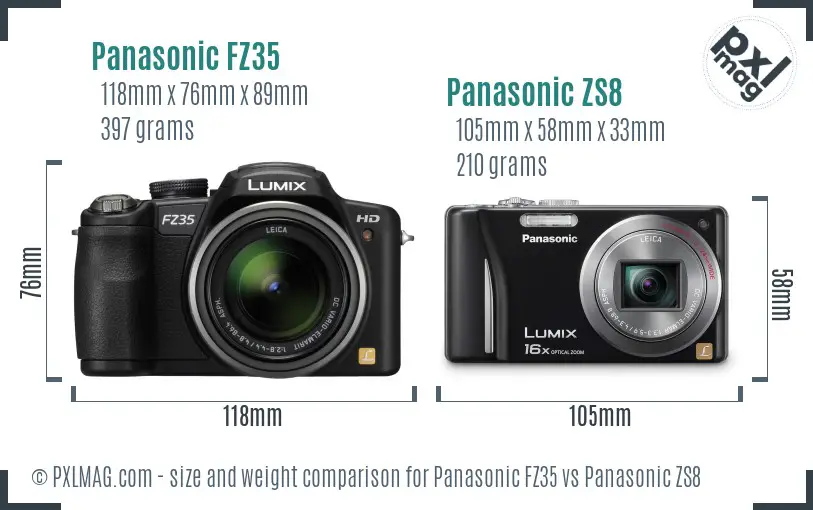 Panasonic FZ35 vs Panasonic ZS8 size comparison
