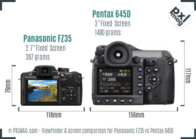 Panasonic FZ35 vs Pentax 645D Screen and Viewfinder comparison