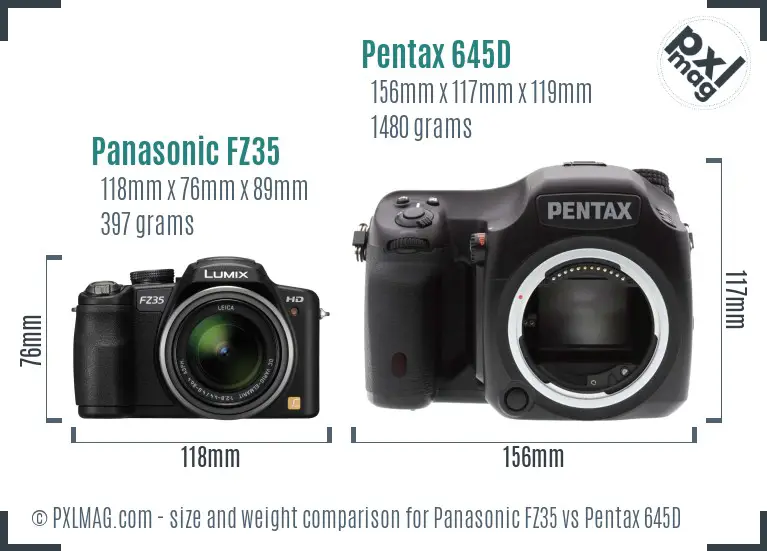 Panasonic FZ35 vs Pentax 645D size comparison