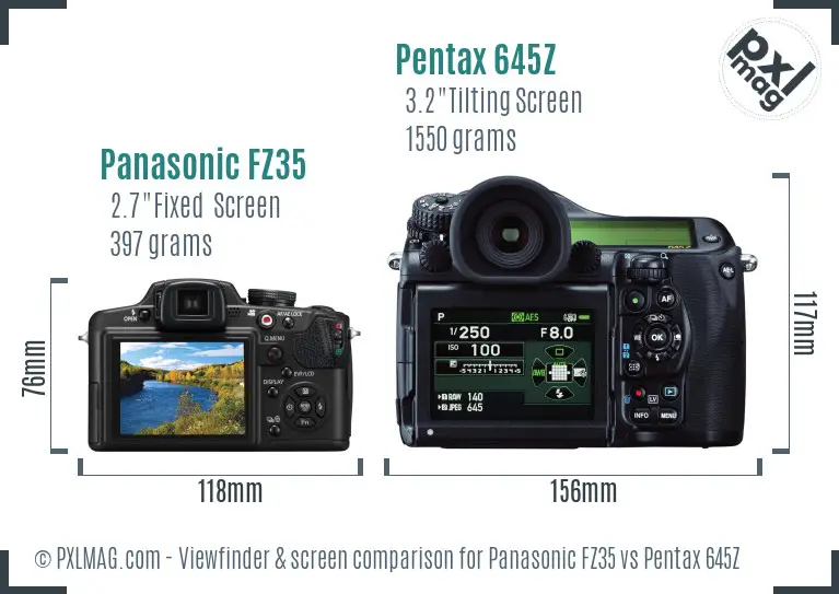 Panasonic FZ35 vs Pentax 645Z Screen and Viewfinder comparison