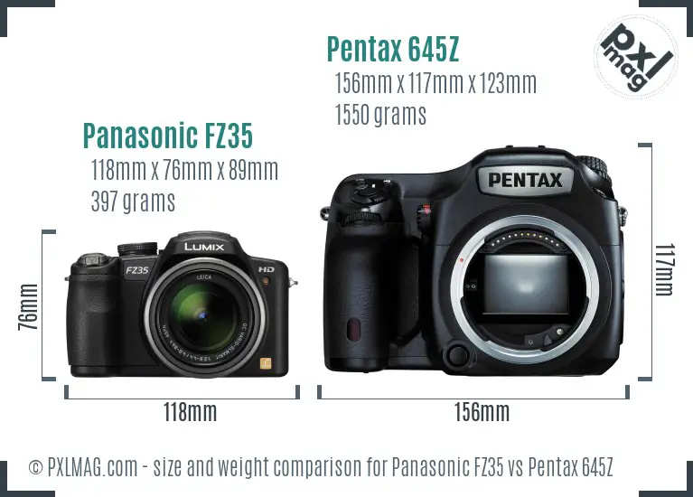 Panasonic FZ35 vs Pentax 645Z size comparison
