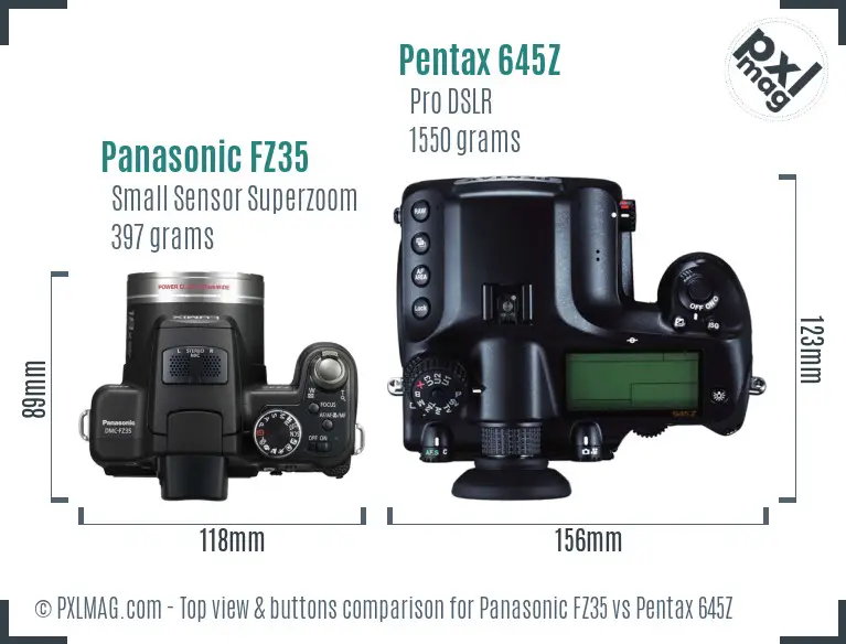 Panasonic FZ35 vs Pentax 645Z top view buttons comparison