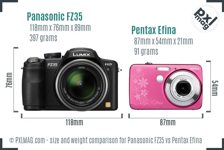 Panasonic FZ35 vs Pentax Efina size comparison