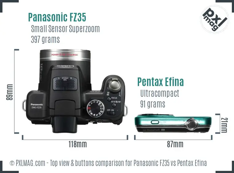 Panasonic FZ35 vs Pentax Efina top view buttons comparison
