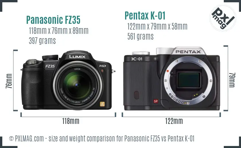 Panasonic FZ35 vs Pentax K-01 size comparison