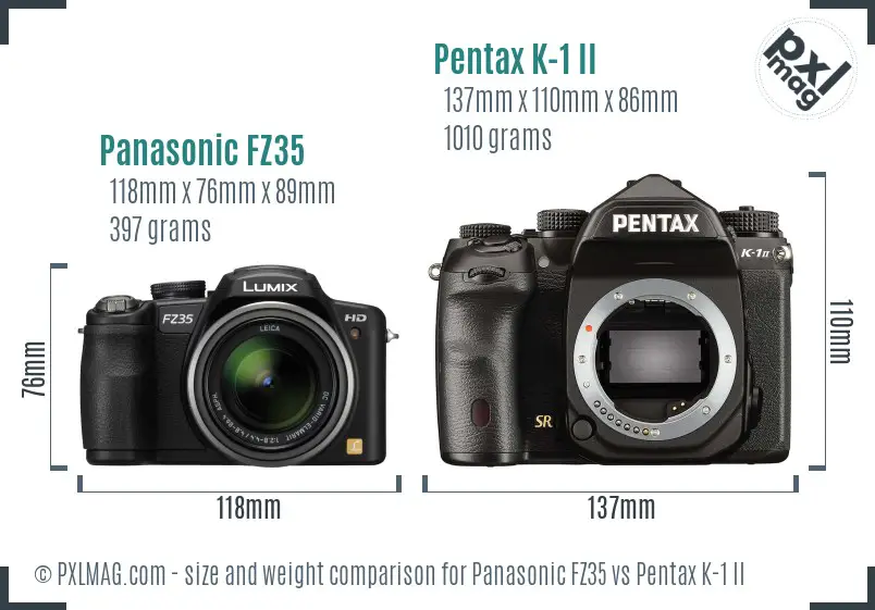 Panasonic FZ35 vs Pentax K-1 II size comparison