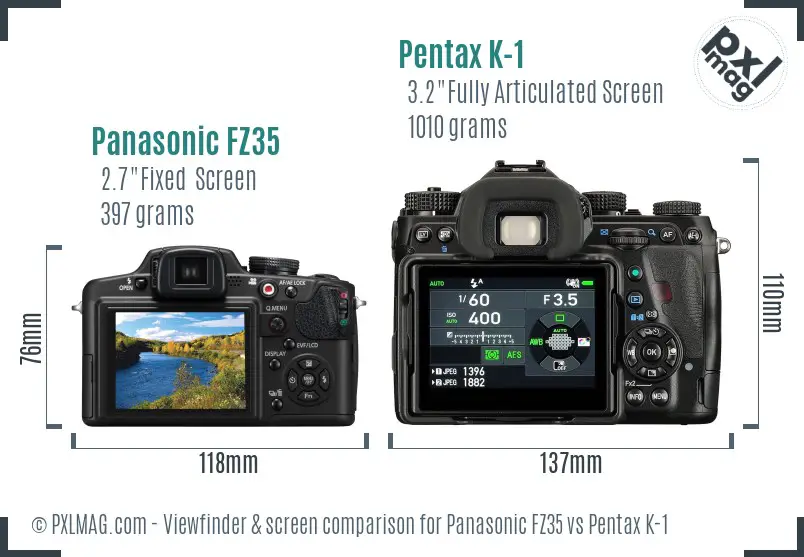 Panasonic FZ35 vs Pentax K-1 Screen and Viewfinder comparison