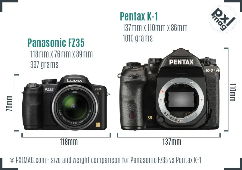 Panasonic FZ35 vs Pentax K-1 size comparison