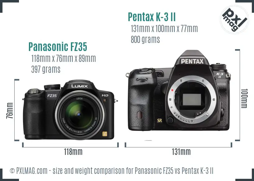 Panasonic FZ35 vs Pentax K-3 II size comparison