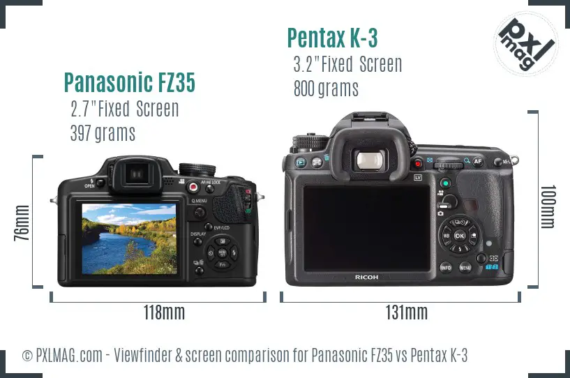 Panasonic FZ35 vs Pentax K-3 Screen and Viewfinder comparison