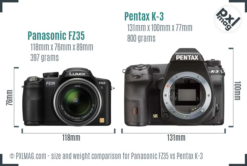 Panasonic FZ35 vs Pentax K-3 size comparison
