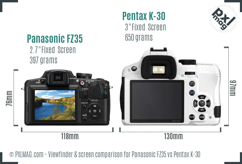 Panasonic FZ35 vs Pentax K-30 Screen and Viewfinder comparison