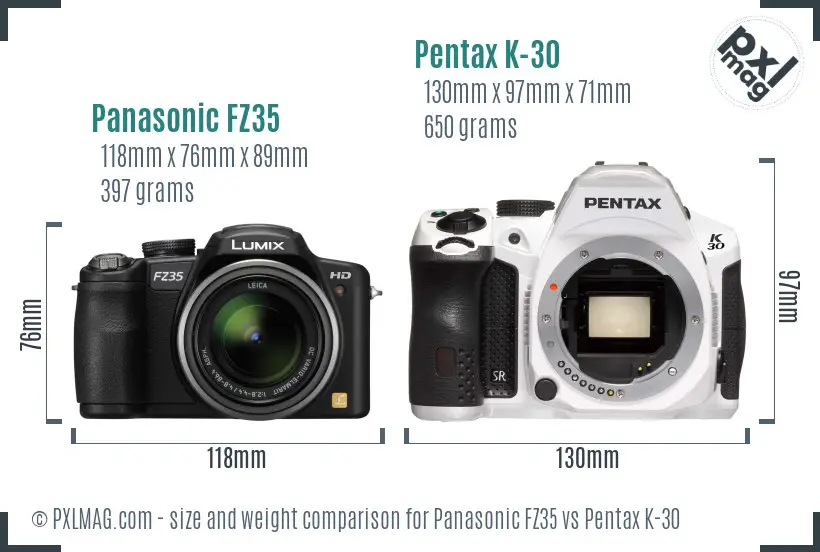 Panasonic FZ35 vs Pentax K-30 size comparison