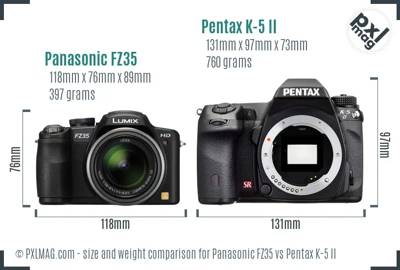 Panasonic FZ35 vs Pentax K-5 II size comparison