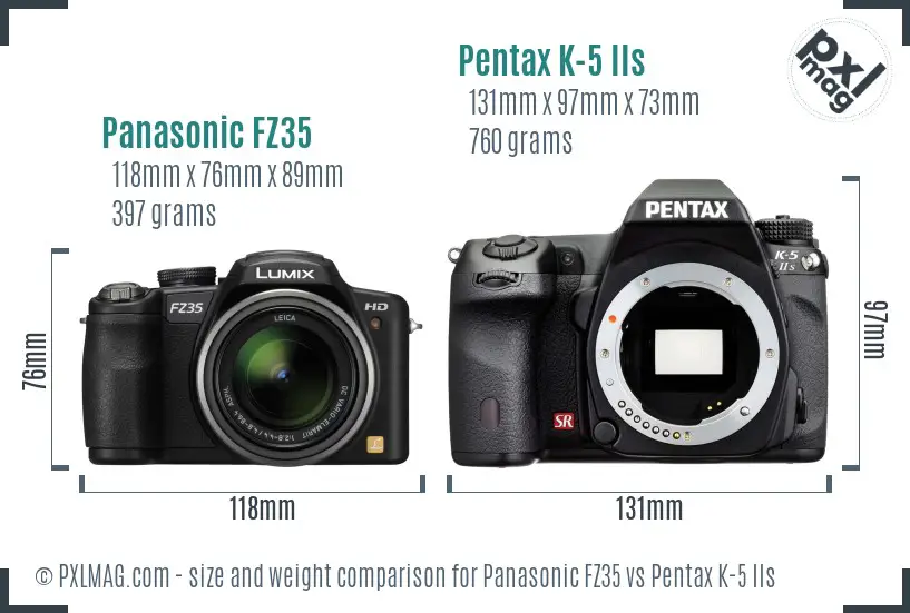 Panasonic FZ35 vs Pentax K-5 IIs size comparison