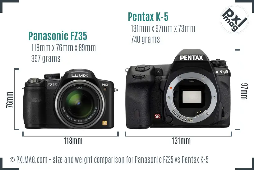 Panasonic FZ35 vs Pentax K-5 size comparison