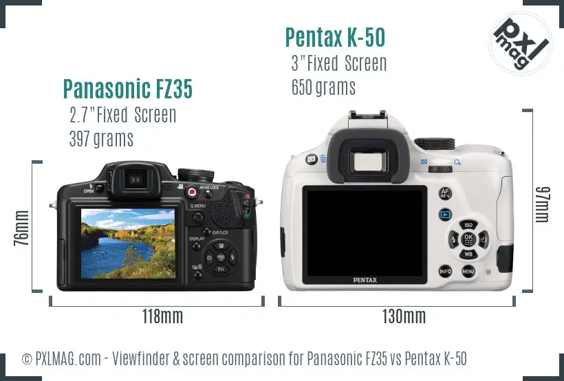 Panasonic FZ35 vs Pentax K-50 Screen and Viewfinder comparison