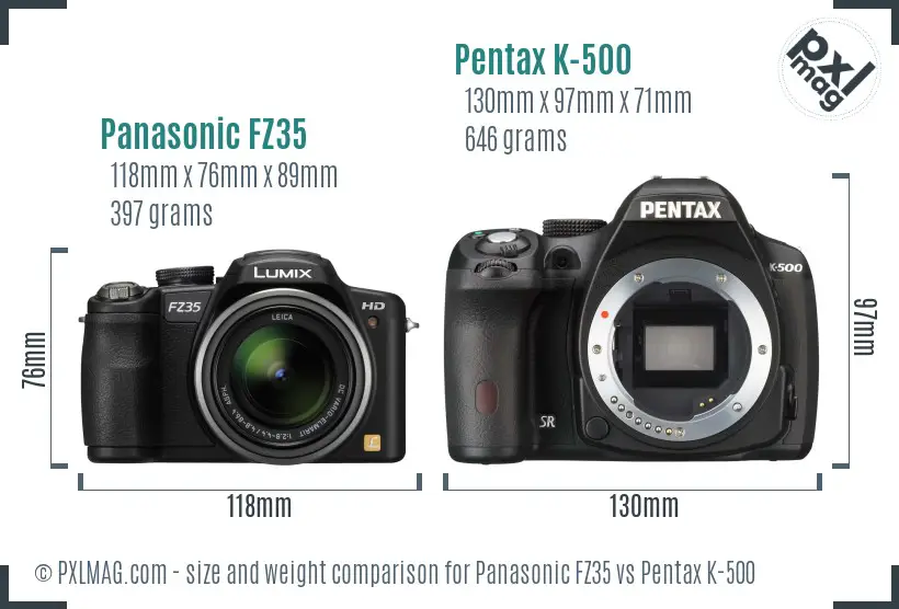 Panasonic FZ35 vs Pentax K-500 size comparison
