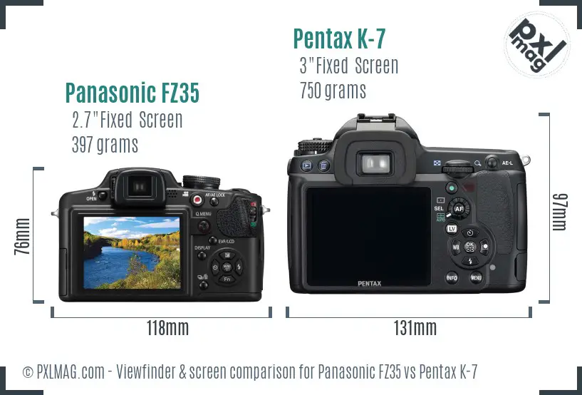 Panasonic FZ35 vs Pentax K-7 Screen and Viewfinder comparison