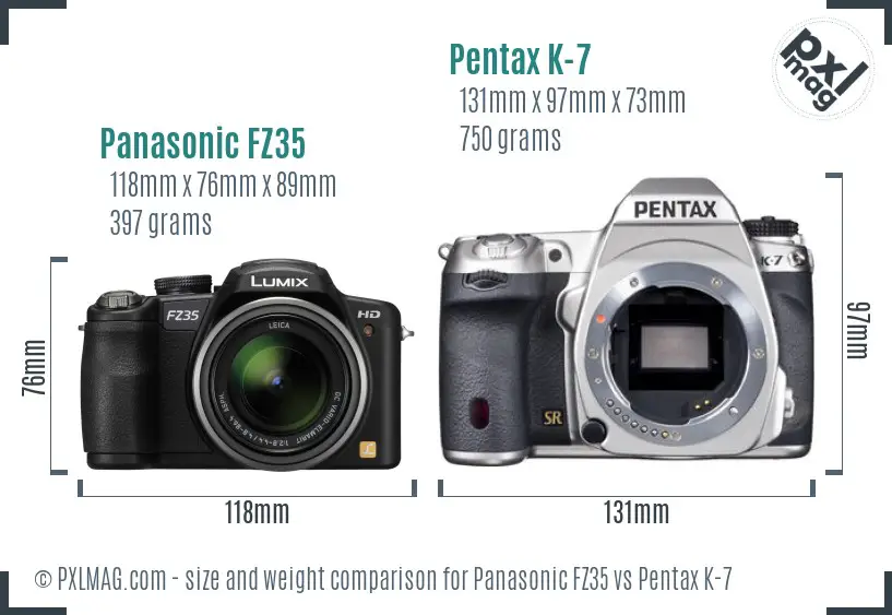 Panasonic FZ35 vs Pentax K-7 size comparison